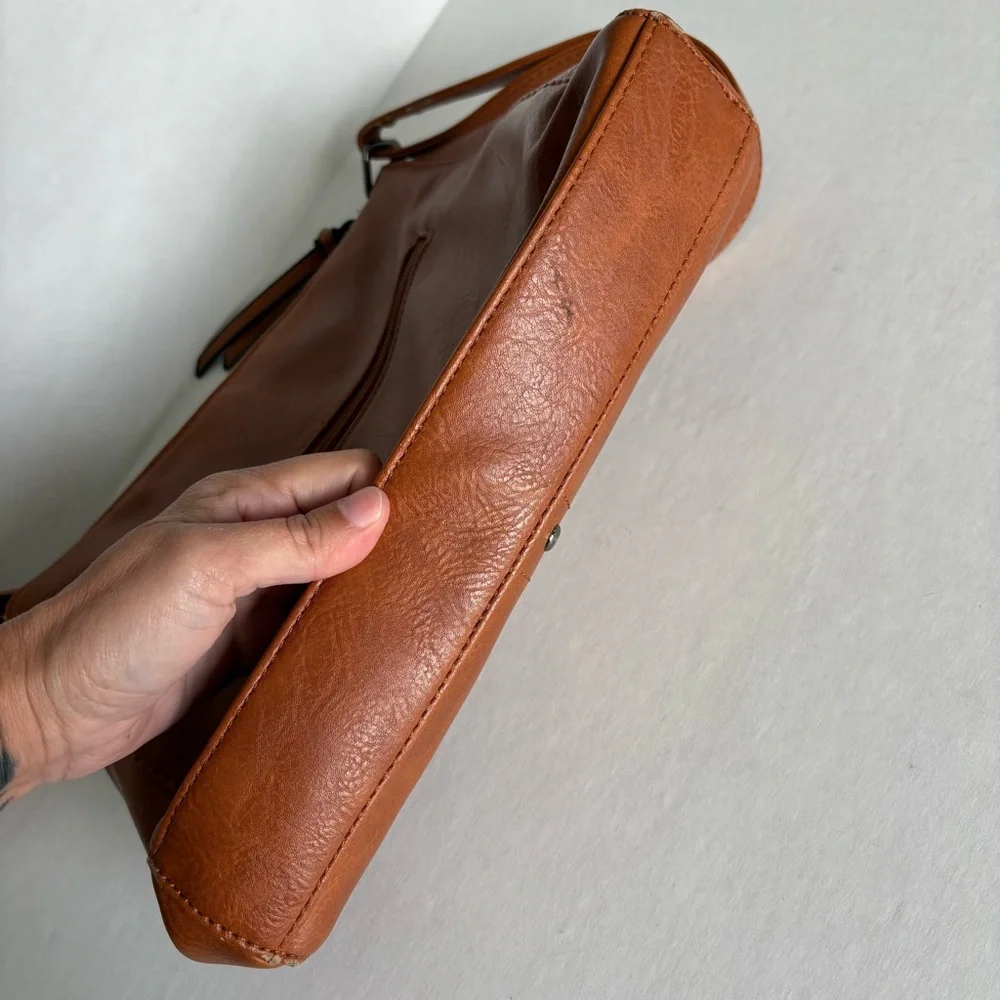 Sam & Hadley Studded Tan Faux Leather Shoulder Bag